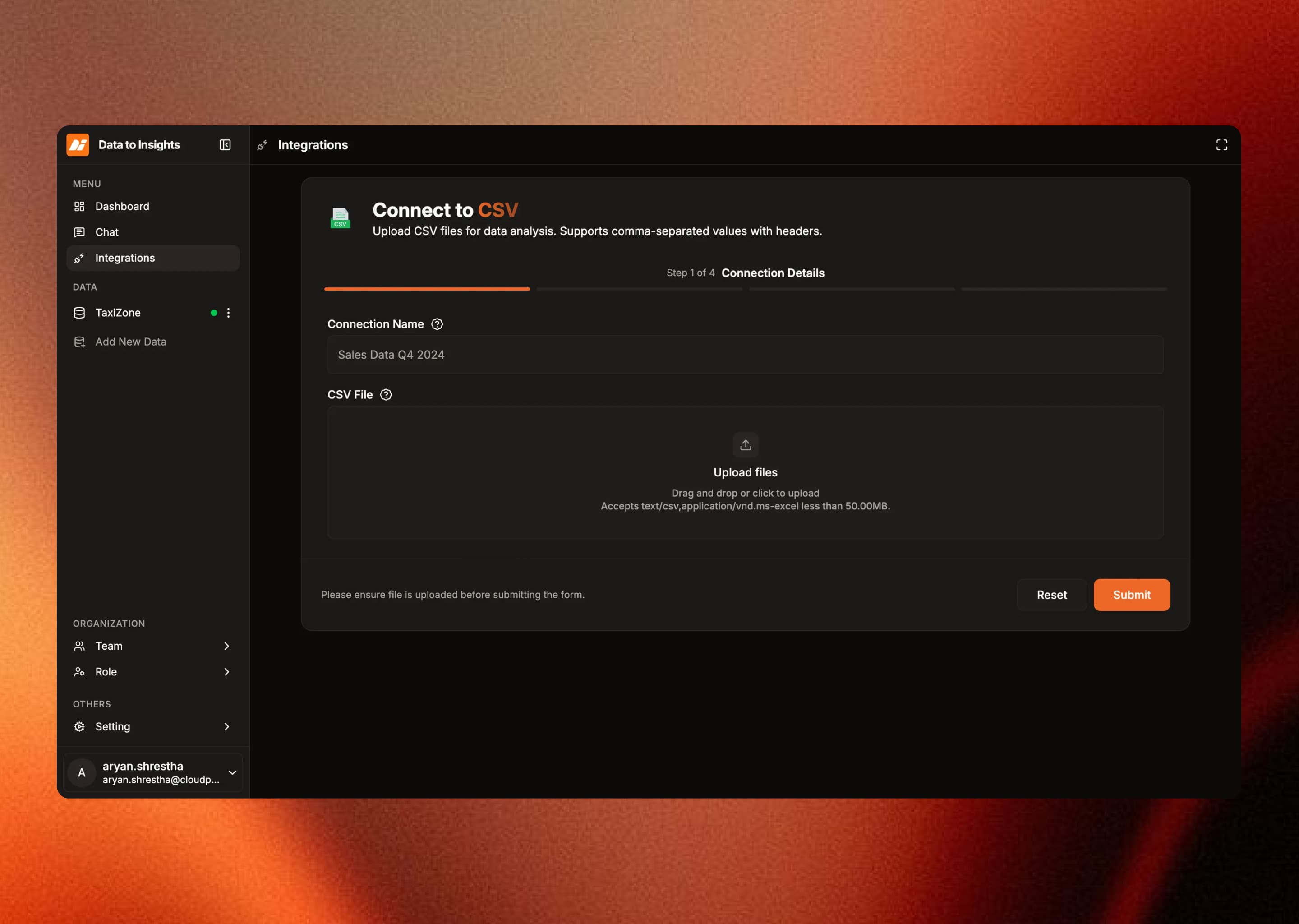 Product screen for adding and configuring a datasource